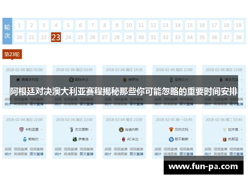 阿根廷对决澳大利亚赛程揭秘那些你可能忽略的重要时间安排